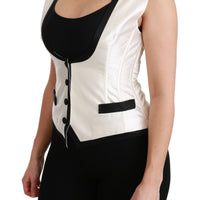 White Sleeveless Waistcoat Slim Silk Top Vest