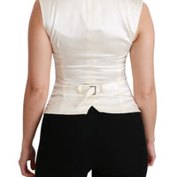 White Sleeveless Waistcoat Slim Silk Top Vest