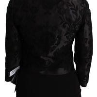 Black Floral Jacquard Blazer Silk Jacket