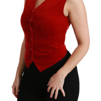 Red Sleeveless Waistcoat Cotton Top Vest