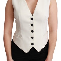 White Waistcoat Sleeveless Wool Top Vest