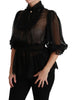 Black Ruffle Shear Blouse Silk Top