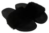 Black Fur Slides Flats Beachwear Sandals Shoes