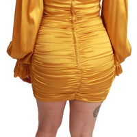 Yellow Silk Stretch Sheath Bodycon Mini Dress