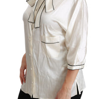 Beige 3/4 Sleeve Shirt Blouse Silk Top