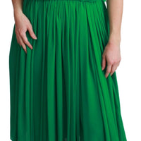 100% Silk Green Sleeveless Pleated Maxi Dress