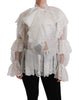 White Lace Layered Long Sleeve Blouse Silk Top