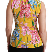 Yellow Floral Stretch Top Tank Blouse