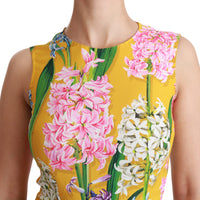 Yellow Floral Stretch Top Tank Blouse