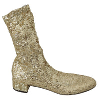 Gold Sequined Stretch Ankle High Boots