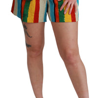 Multicolor Riga Pittorica Mini Shorts