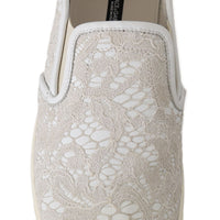 White Leather Lace Slip On Loafers Shoes