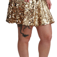 Gold Sequined High Waist A-line Mini Skirt