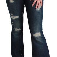 Blue Denim Cotton Stretch Flared Jeans