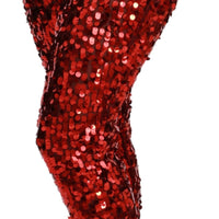 Red Sequined Cropped Trousers Pants