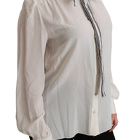 White Long Sleeve Shirt Blouse Silk Top