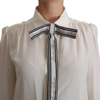 White Long Sleeve Shirt Blouse Silk Top