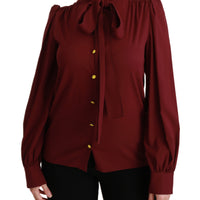 Maroon Long Sleeve Shirt Blouse Silk Top