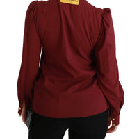 Maroon Long Sleeve Shirt Blouse Silk Top