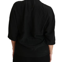 Black Silk Shirt Ruffled Top Blouse