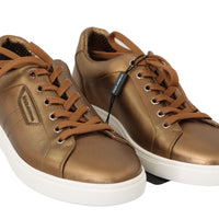 Gold Leather Mens Casual Sneakers