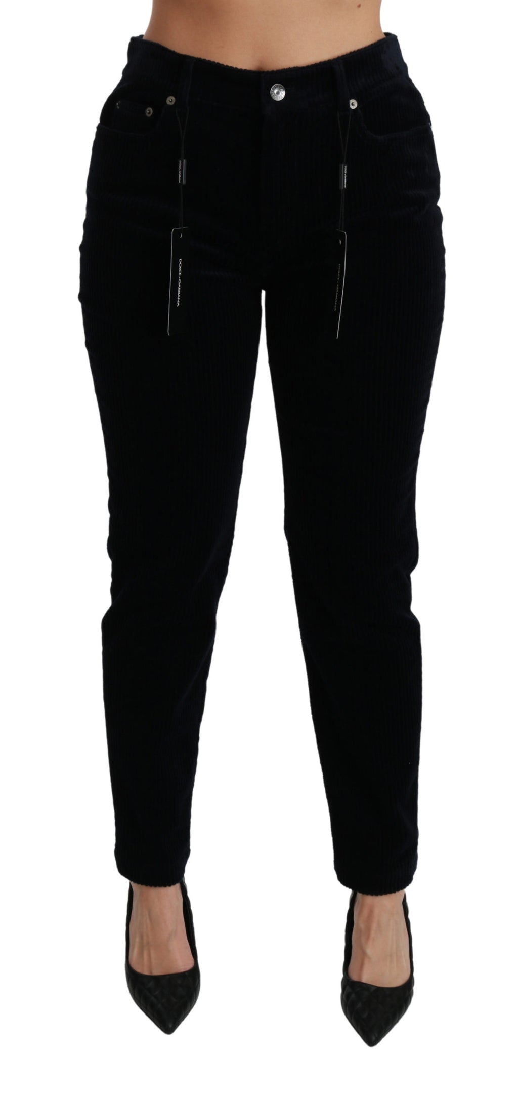 Blue Corduroy Mid Waist Skinny Pants Jeans