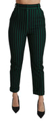 Black Green Striped High Waist Trouser Pants