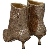 Gold Sequined Glitter Ankle Booties Shoes