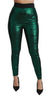 Green Jacquard High Waist Legging Stretch  Pants