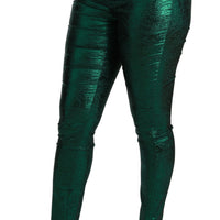 Green Jacquard High Waist Legging Stretch  Pants