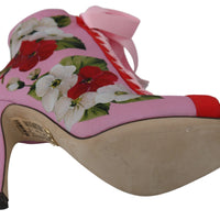 Pink Floral Jersey Stretch Open Toe Boots Shoes