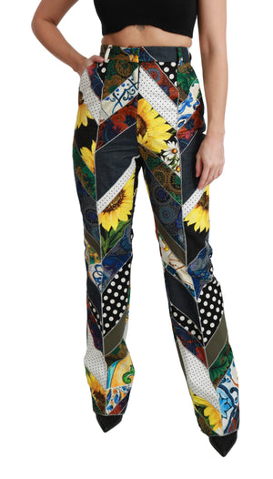 Multicolor Print High Waist Straight Pants