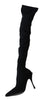 Black Jersey Stretch Knee High Boots Shoes