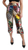 Silk Multicolor Print High Waist Cropped Pants