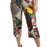 Silk Multicolor Print High Waist Cropped Pants