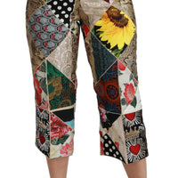 Silk Multicolor Print High Waist Cropped Pants