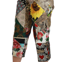 Silk Multicolor Print High Waist Cropped Pants