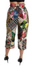 Silk Multicolor Print High Waist Cropped Pants