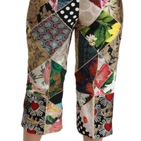 Silk Multicolor Print High Waist Cropped Pants