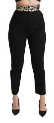 Black Cropped Skinny High Waist Wool Pants