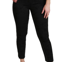 Black Brocade Skinny High Waist Pants