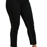 Black Brocade Skinny High Waist Pants