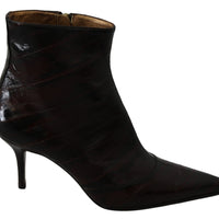 Bordeaux Eel Leather Ankle Heels Boots