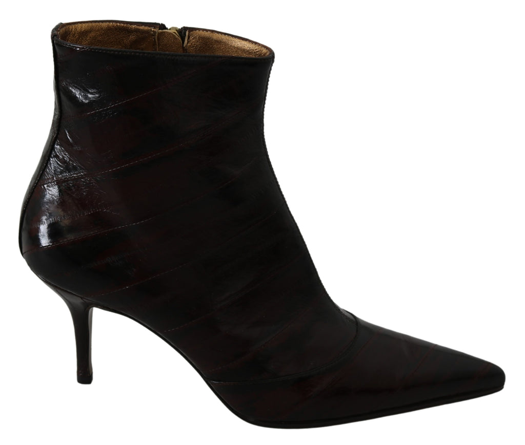 Bordeaux Eel Leather Ankle Heels Boots