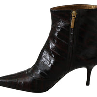 Bordeaux Eel Leather Ankle Heels Boots