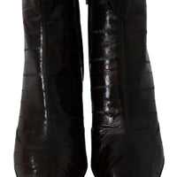 Bordeaux Eel Leather Ankle Heels Boots
