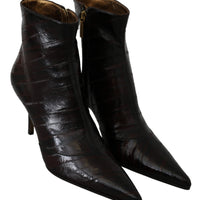 Bordeaux Eel Leather Ankle Heels Boots