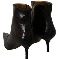 Bordeaux Eel Leather Ankle Heels Boots