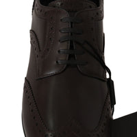 Brown Leather Broques Oxford Wingtip Shoes