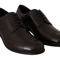 Brown Leather Broques Oxford Wingtip Shoes